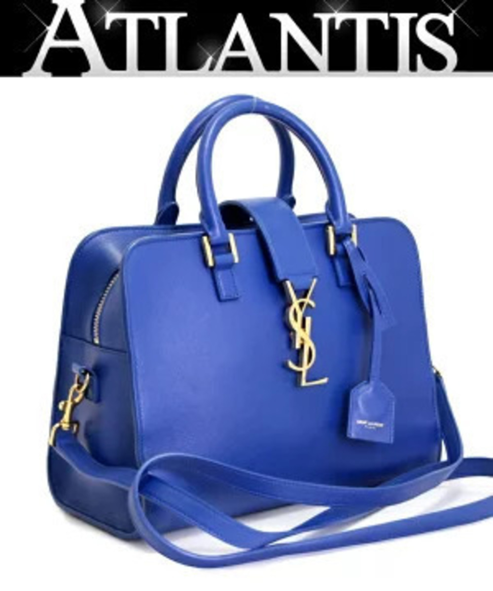 Saint Laurent Paris Baby Cabas 2way Shoulder Bag Blue Leather